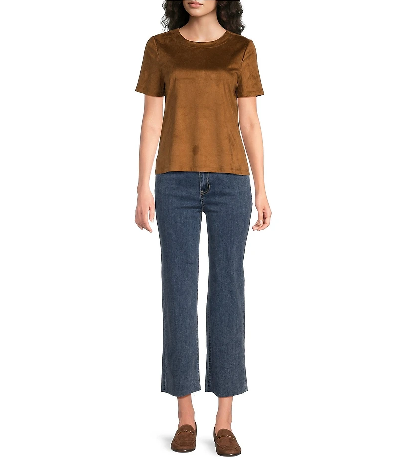 Charlie B. Faux Suede Crew Neck Short Sleeve Top