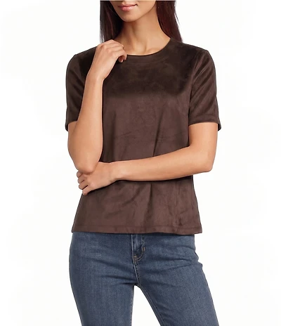 Charlie B. Faux Suede Crew Neck Short Sleeve Top