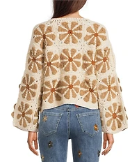 Charlie B. Floral Crochet Open Front Long Sleeve Cardigan