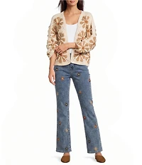 Charlie B. Floral Crochet Open Front Long Sleeve Cardigan