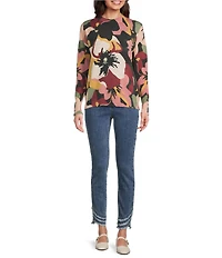 Charlie B. Floral Print Crew Neck Long Sleeve Sweater