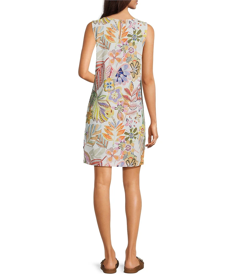 Charlie B. Floral Print Round Neck Sleeveless Shift Dress