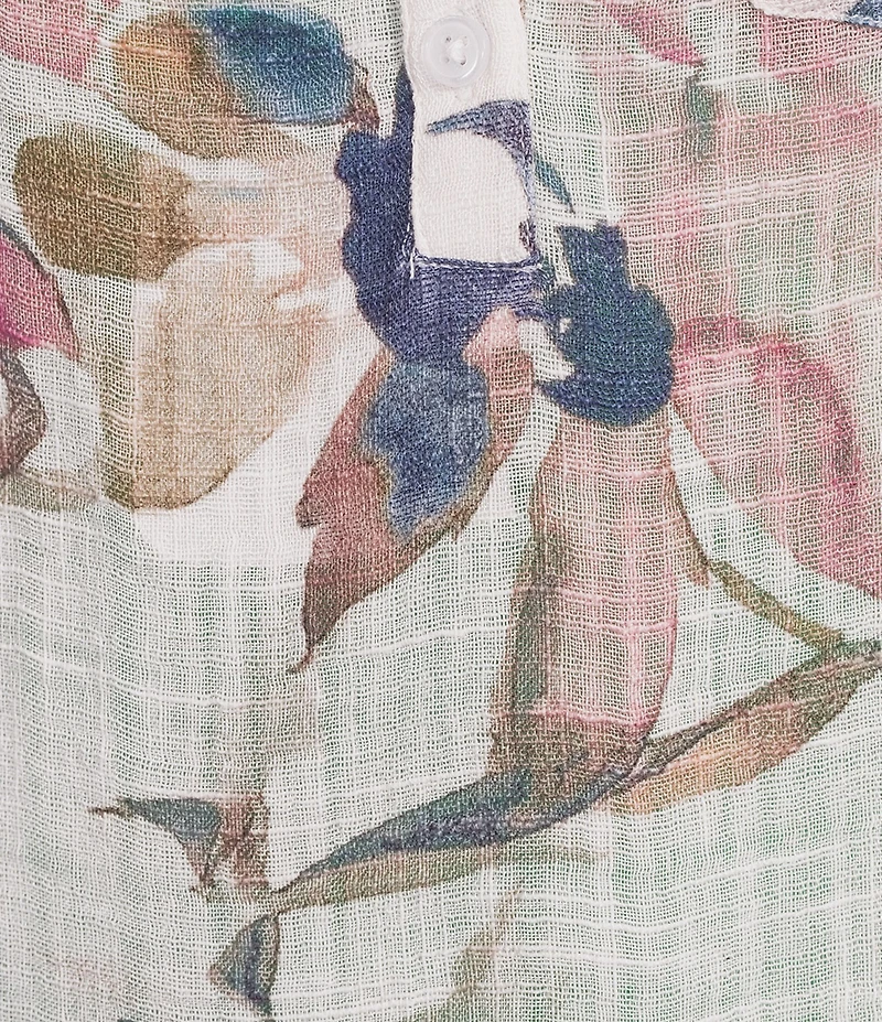 Charlie B. Gauze Woven Gauze Henley Neck Long Sleeve Top