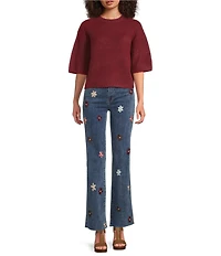 Charlie B. Stretch Denim Flower Patch Wide Leg Jeans