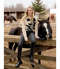 Charlie B. Jacquard Knit Floral Crew Neck Long Sleeve Sweater