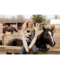 Charlie B. Jacquard Knit Floral Crew Neck Long Sleeve Sweater