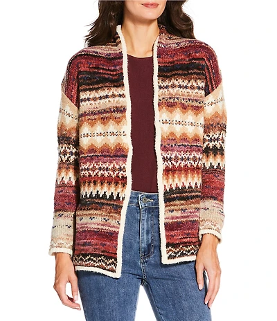 Charlie B. Jacquard Long Sleeve Open Front Cardigan