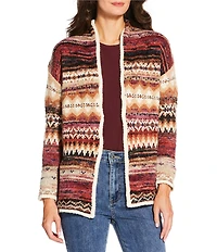 Charlie B. Jacquard Long Sleeve Open Front Cardigan