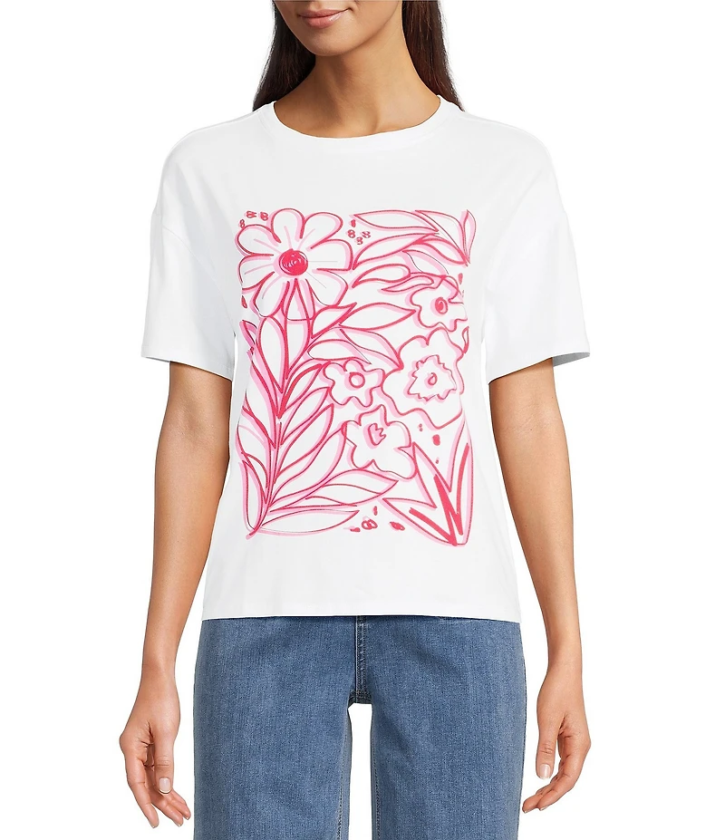 Charlie B. Knit Crew Neck Short Sleeve Floral Graphic Print T-Shirt