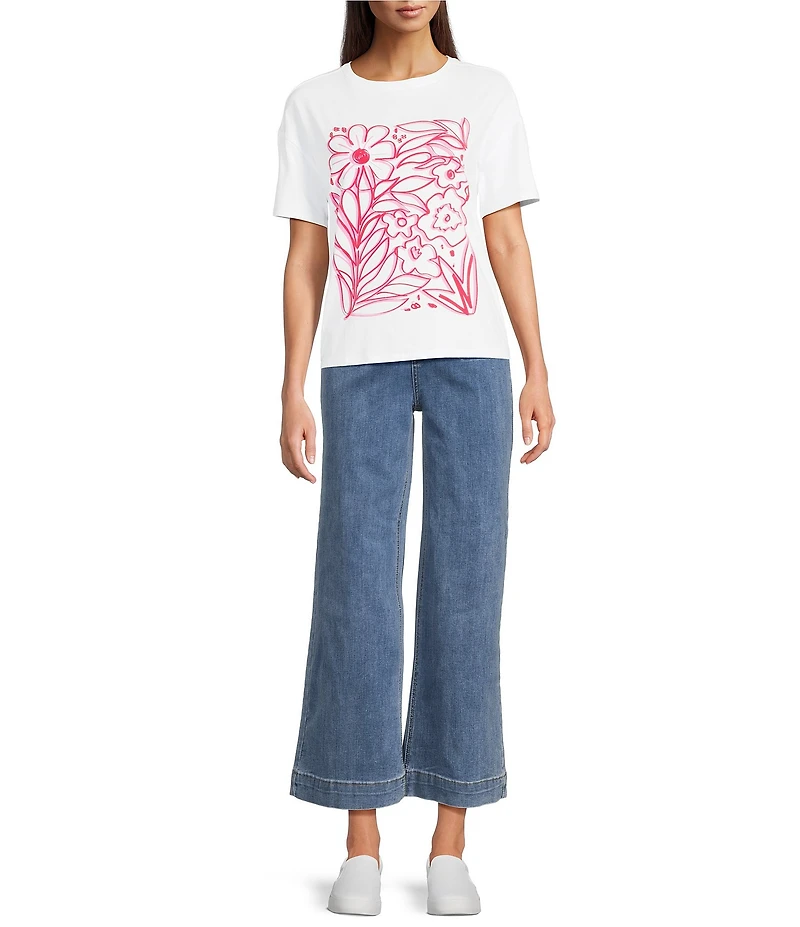 Charlie B. Knit Crew Neck Short Sleeve Floral Graphic Print T-Shirt
