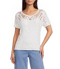 Charlie B. Knit Crochet Scoop Neck Short Sleeve Reversible Top