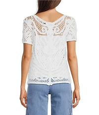 Charlie B. Knit Crochet Scoop Neck Short Sleeve Reversible Top