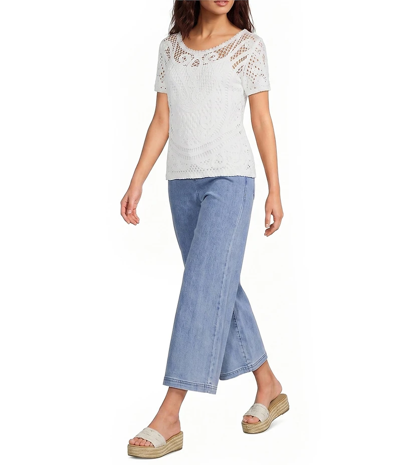 Charlie B. Knit Crochet Scoop Neck Short Sleeve Reversible Top