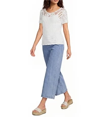 Charlie B. Knit Crochet Scoop Neck Short Sleeve Reversible Top