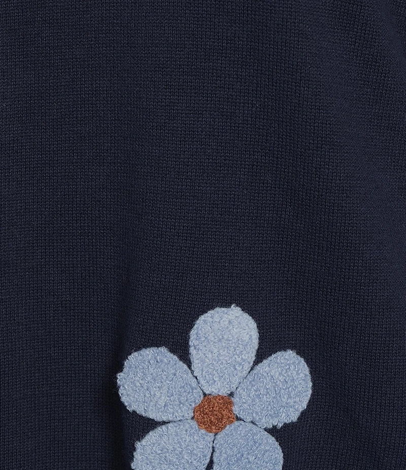 Charlie B. Knit Floral Embroidered Crew Neck Short Sleeve Top