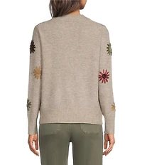 Charlie B. Knit Floral Embroidered V-Neck Long Sleeve Sweater