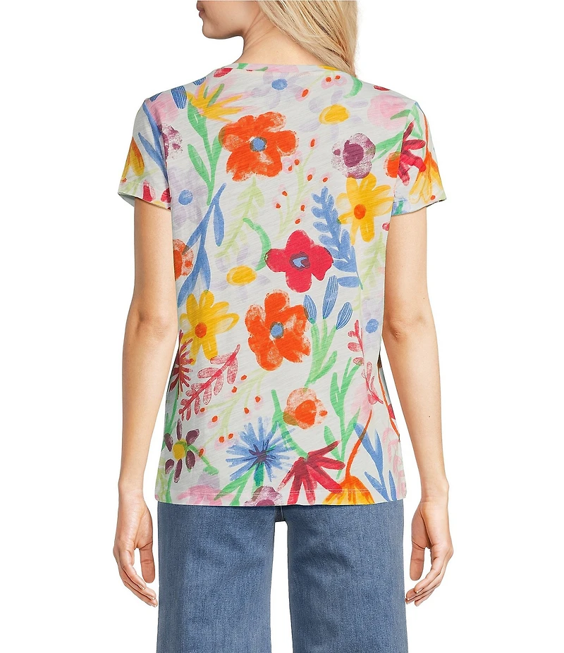 Charlie B. Organic Cotton Knit Floral Print Crew Neck Short Sleeve Tee