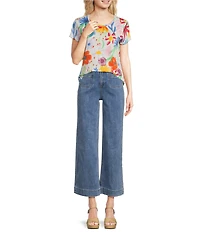 Charlie B. Organic Cotton Knit Floral Print Crew Neck Short Sleeve Tee