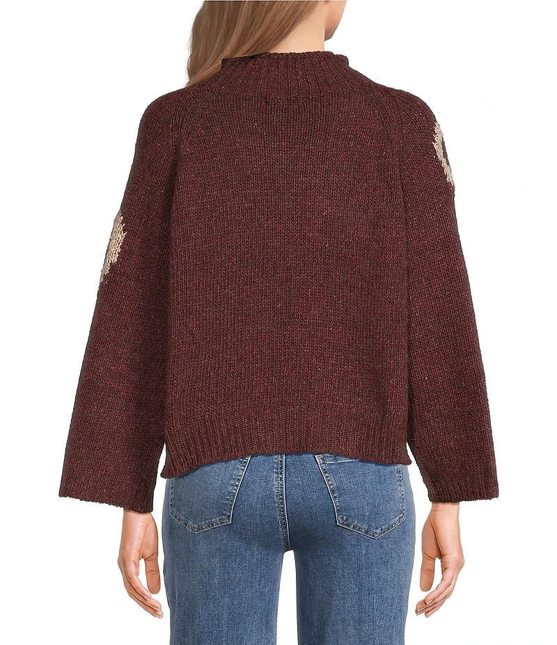 Charlie B. Knit Heart Pattern Mock Neck Long Sleeve Sweater