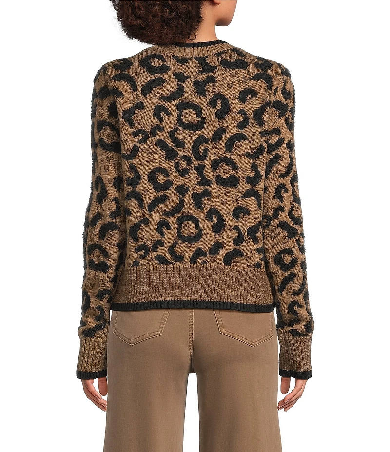 Charlie B. Knit Jacquard Animal Print Front Bow Tie Cardigan