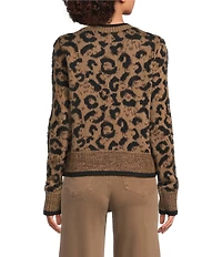 Charlie B. Knit Jacquard Animal Print Front Bow Tie Cardigan