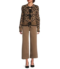 Charlie B. Knit Jacquard Animal Print Front Bow Tie Cardigan