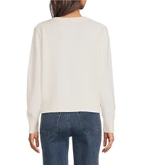 Charlie B. Knit Jacquard Embroidered Round Neck Long Sleeve Front Bow Tie Cardigan