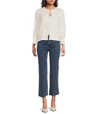 Charlie B. Knit Jacquard Embroidered Round Neck Long Sleeve Front Bow Tie Cardigan