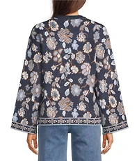 Charlie B. Knit Jacquard Floral Print Round Neck Long Sleeves Top