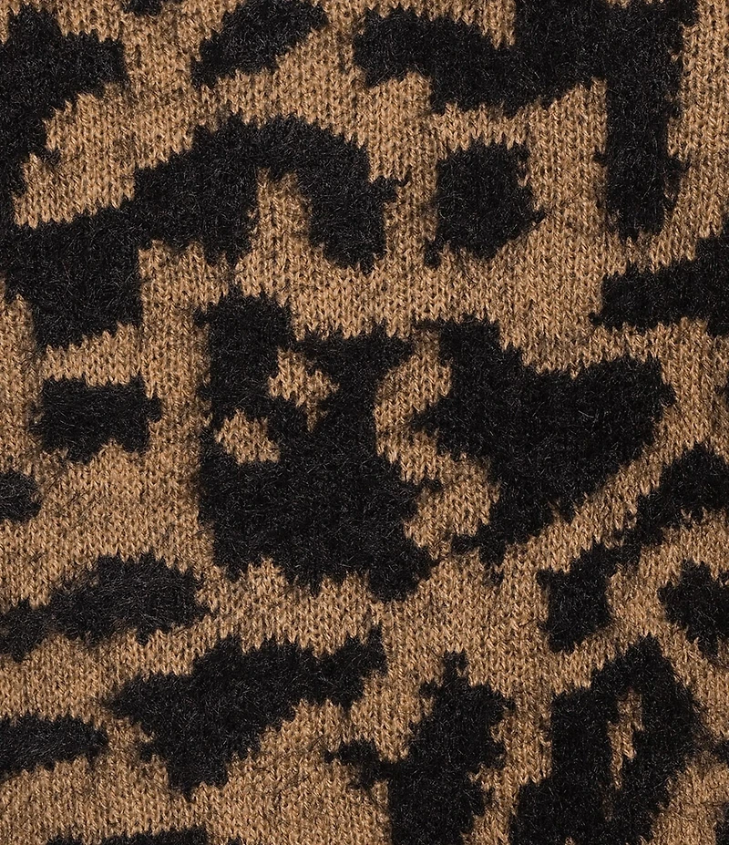Charlie B. Knit Leopard Print Round Neck Short Balloon Sleeve Top