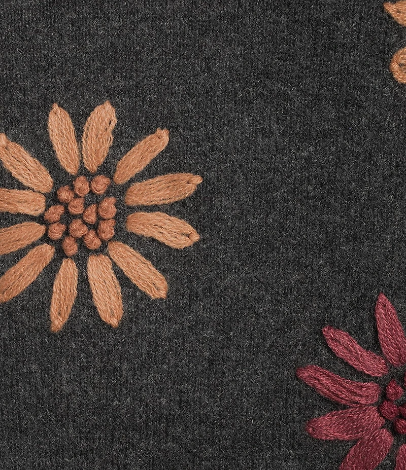 Charlie B. Knit Mock Neck Long Sleeve Floral Embroidery Sweater