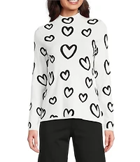 Charlie B. Knit Mock Neck Long Sleeve Heart Reversible Sweater