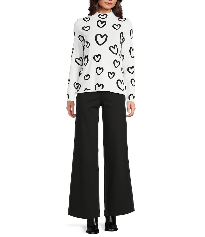 Charlie B. Knit Mock Neck Long Sleeve Heart Reversible Sweater