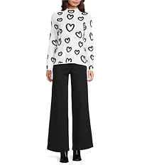 Charlie B. Knit Mock Neck Long Sleeve Heart Reversible Sweater