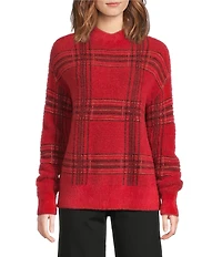 Charlie B. Knit Plaid Mock Neck Long Sleeve Sweater