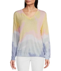 Charlie B. Knit Printed V-Neck Long Sleeve Tie Dye Sweater