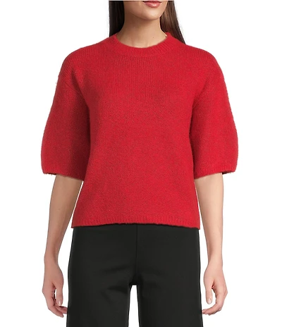 Charlie B. Knit Round Neck Elbow Sleeve Top