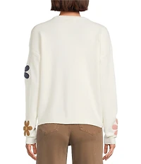 Charlie B. Knit Round Neck Long Sleeve Boucle Flower Sweater