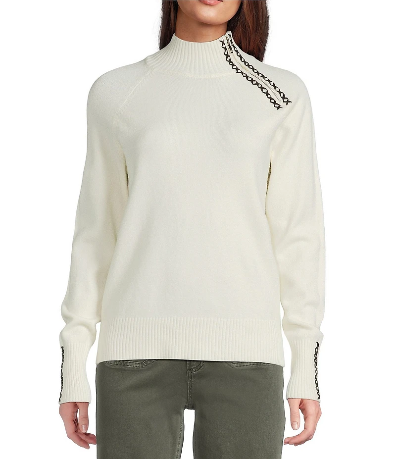 Charlie B. Knit Turtleneck Long Sleeve Heart Stitch Sweater