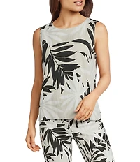 Charlie B. Linen Blend Abstract Print Crew Neck Sleeveless Coordinating Top