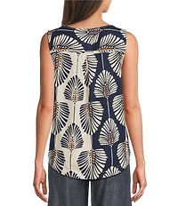 Charlie B. Linen Blend Abstract Print Scoop Neck Sleeveless Blouse