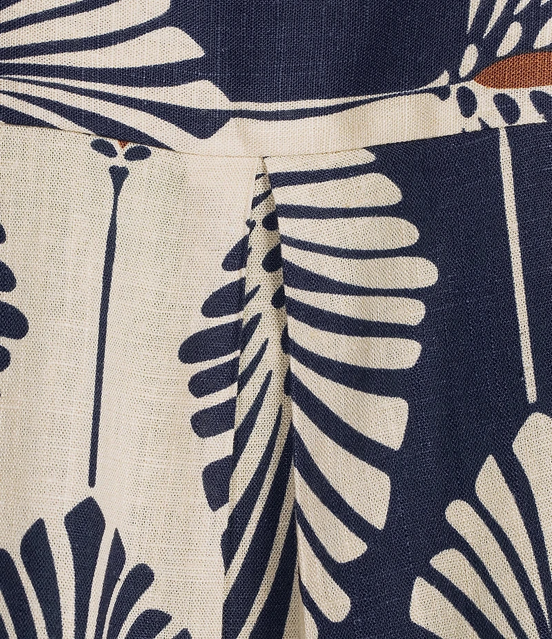 Charlie B. Linen Blend Abstract Print Scoop Neck Sleeveless Blouse