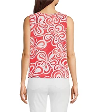 Charlie B. Linen Blend Floral Print Crew Neck Sleeveless Top