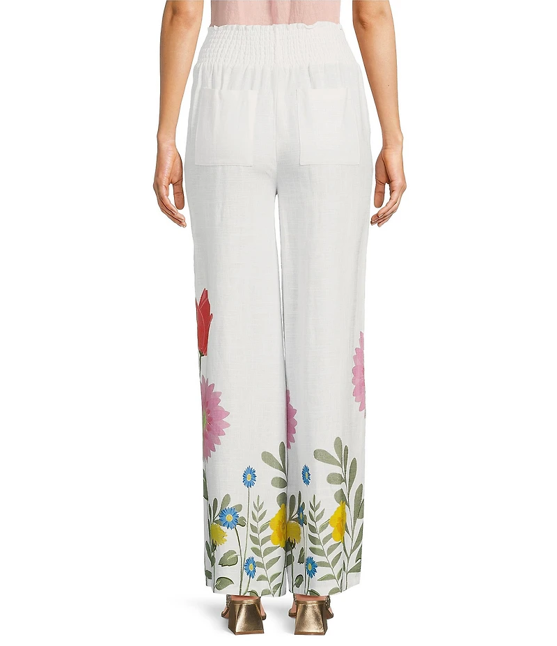 Charlie B. Linen-Blend Floral Print Mid Rise Wide-Leg Pants