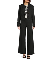 Charlie B. Linen Blend Point Collar Long Sleeve Fray Hem Button Front Jacket