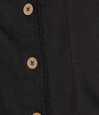 Charlie B. Linen Blend Point Collar Long Sleeve Fray Hem Button Front Jacket