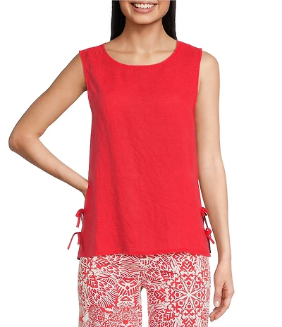 Charlie B. Linen Blend Round Neck Sleeveless Top