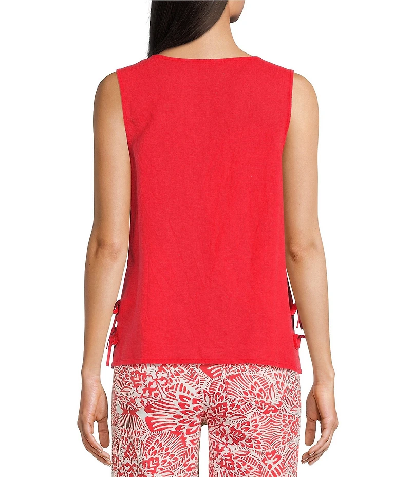 Charlie B. Linen Blend Round Neck Sleeveless Top