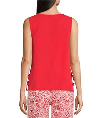 Charlie B. Linen Blend Round Neck Sleeveless Top