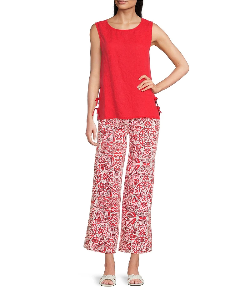 Charlie B. Linen Blend Round Neck Sleeveless Top